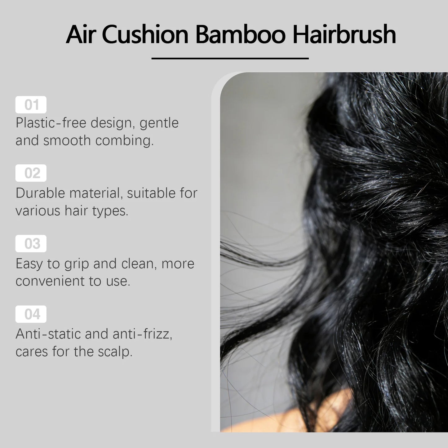 Natural Bamboo Hair Brush Massage Scalp Boost Head Blood Circulation Smoothing Hair Roots Anti Static Durable Air Cushion Comb Peaceful Pleasures Health and Wellness