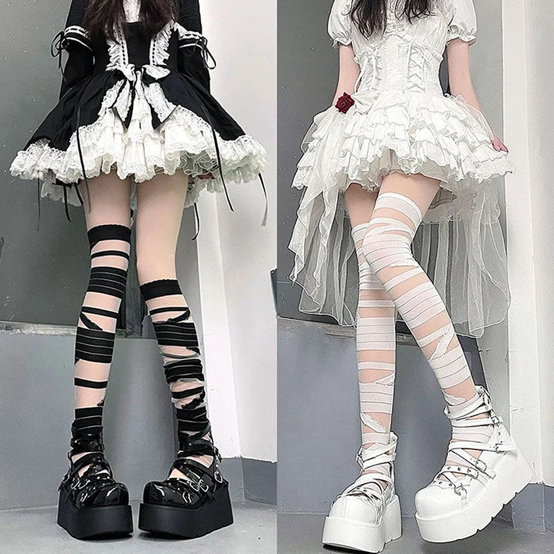 Women's Striped Knee High Stockings | JK Lolita Y2K Cotton