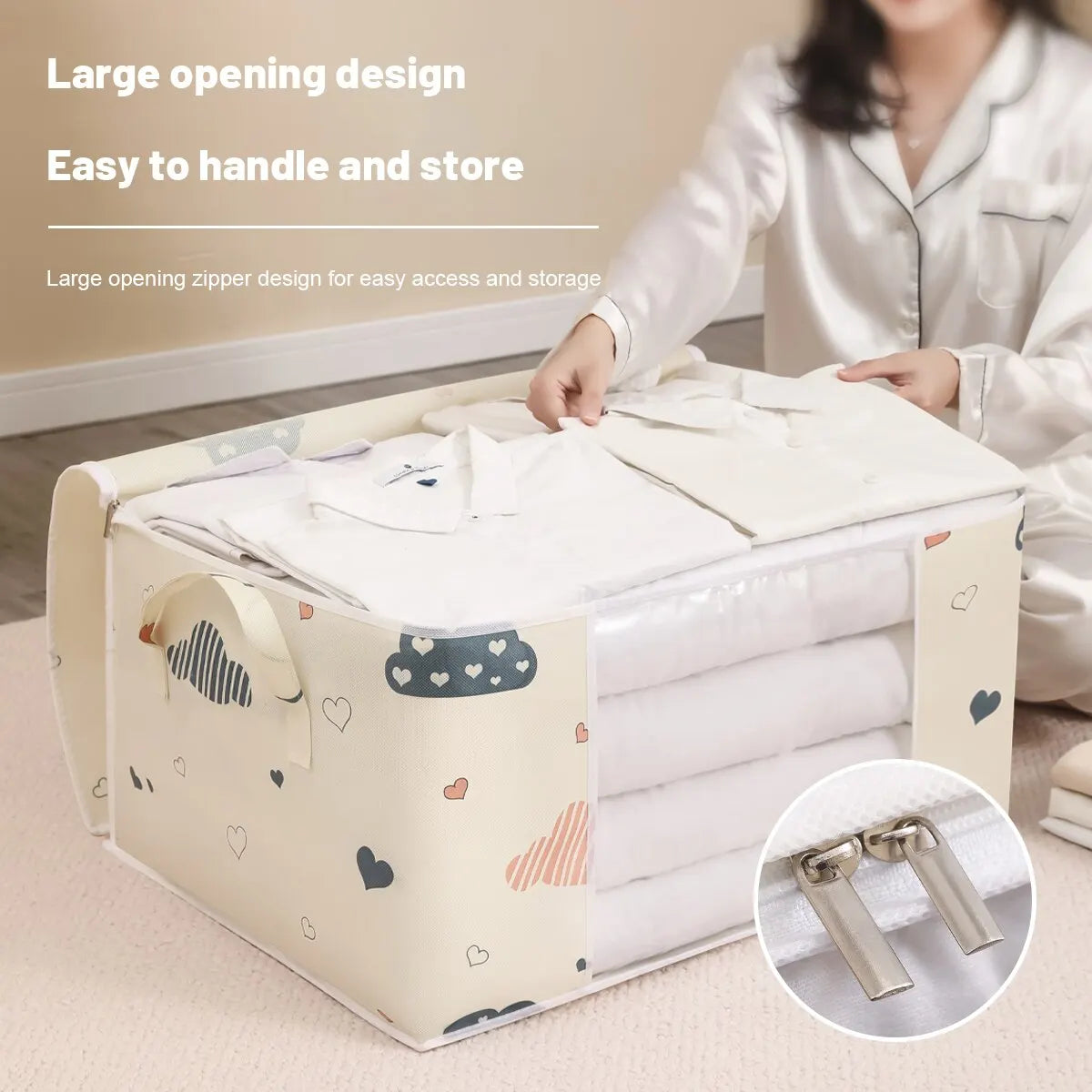 Large Capacity Clothes Storage Bag Organizer With Reinforced Handle Suitable For Blankets Bedding Foldable With Sturdy Zipper Peaceful Pleasures Health and Wellness