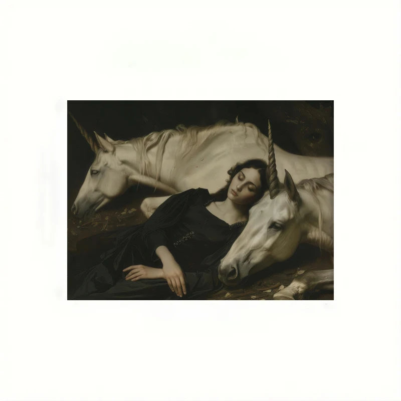 Enchanted Unicorn Canvas Art | Gothic Dark Academia Wall Decor Canvas Wall Art Peaceful Pleasures Health and Wellness ZLH5018 90x130cm No Frame
