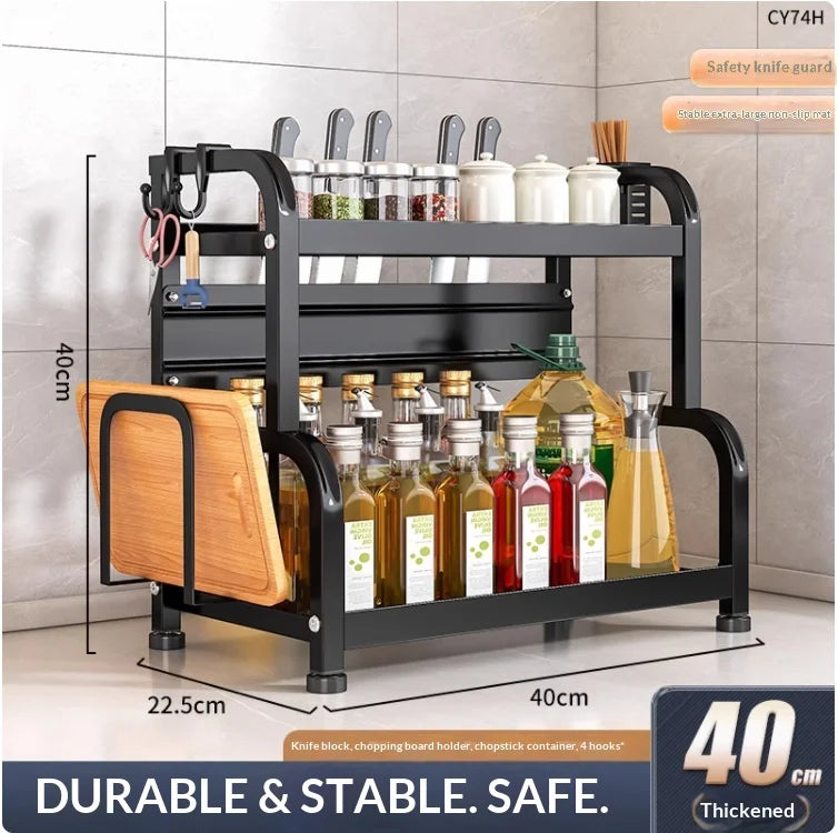 Modern Household Kitchen Spice Rack Countertop Storage Organizer Multifunctional Shelving Unit For Cooking Essentials Peaceful Pleasures Health and Wellness 40cm 2 Layers C