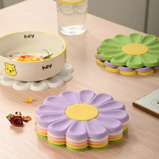 Silicone Coaster Colorful Daisy Shape Heat Resistant Anti Scalding Peaceful Pleasures Health and Wellness