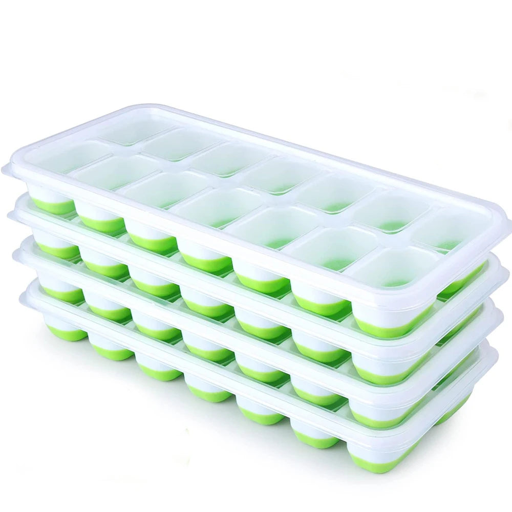Silicone Ice Cube Tray with Lid – 14 Square Cubes Easy Release