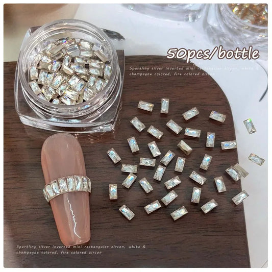 50Pcs Zirconia Strip Nail Rhinestones 2x4mm | Clear & Champagne Nail Art Rhinestones Peaceful Pleasures Health and Wellness