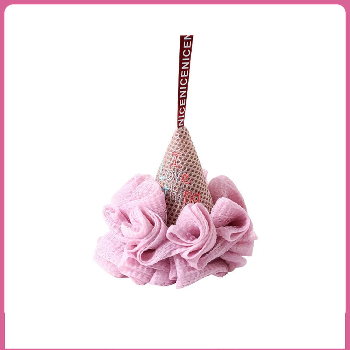 1Pcs Men Women Cute Ice Cream Bath Ball Nylon Mesh Shower Ball for Body Cleaning Reusable Bath Accessories Peaceful Pleasures Health and Wellness Pink