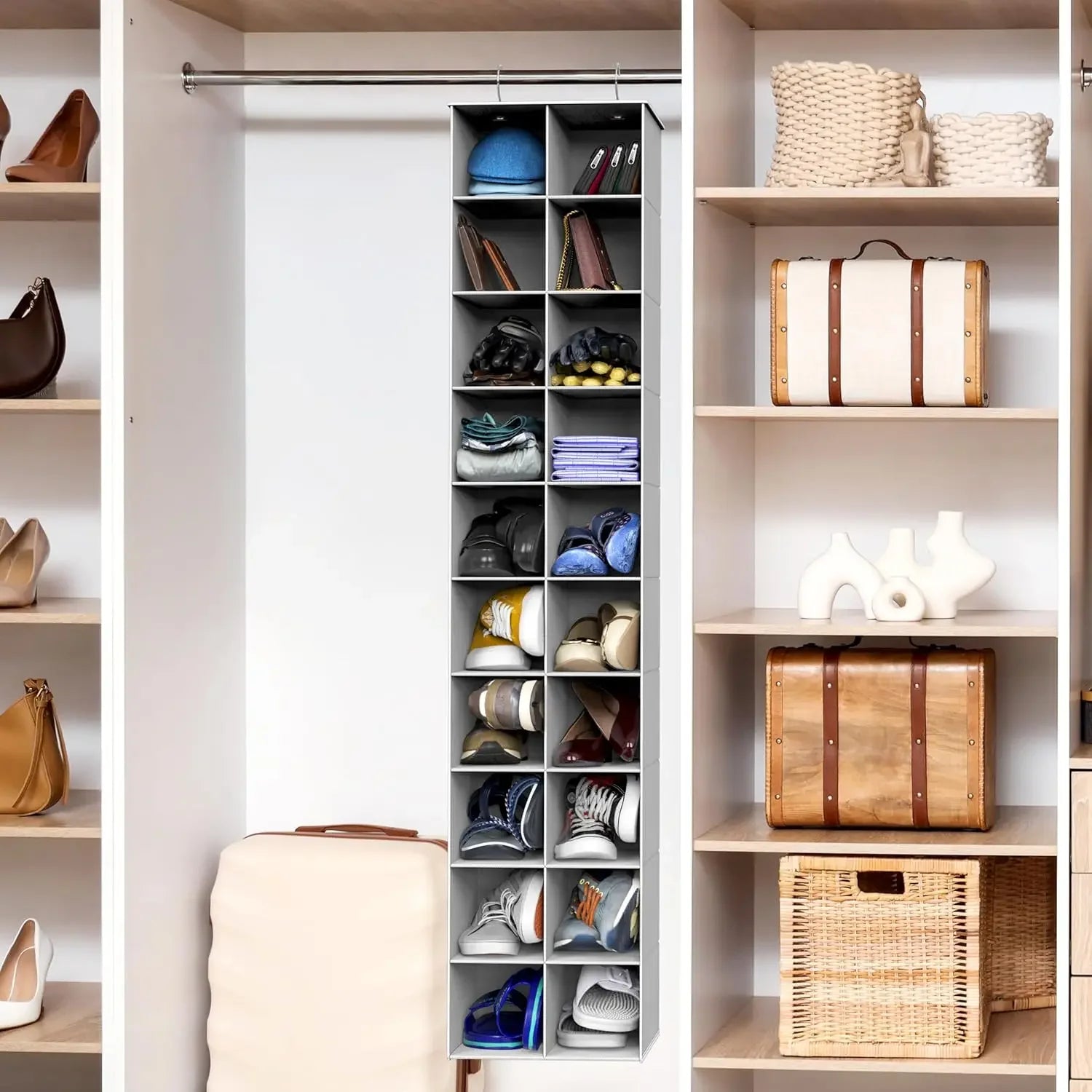 20-Section Hanging Shoe Organizer for Closet, Gray - Space-Saving Storage Solution Peaceful Pleasures Health and Wellness