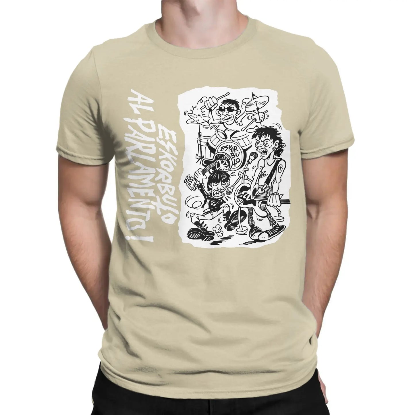 Creative Eskorbuto T-Shirt Men Crew Neck Pure Cotton T Shirts Singers Short Sleeve Tees Summer Clothing Peaceful Pleasures Health and Wellness Khaki M