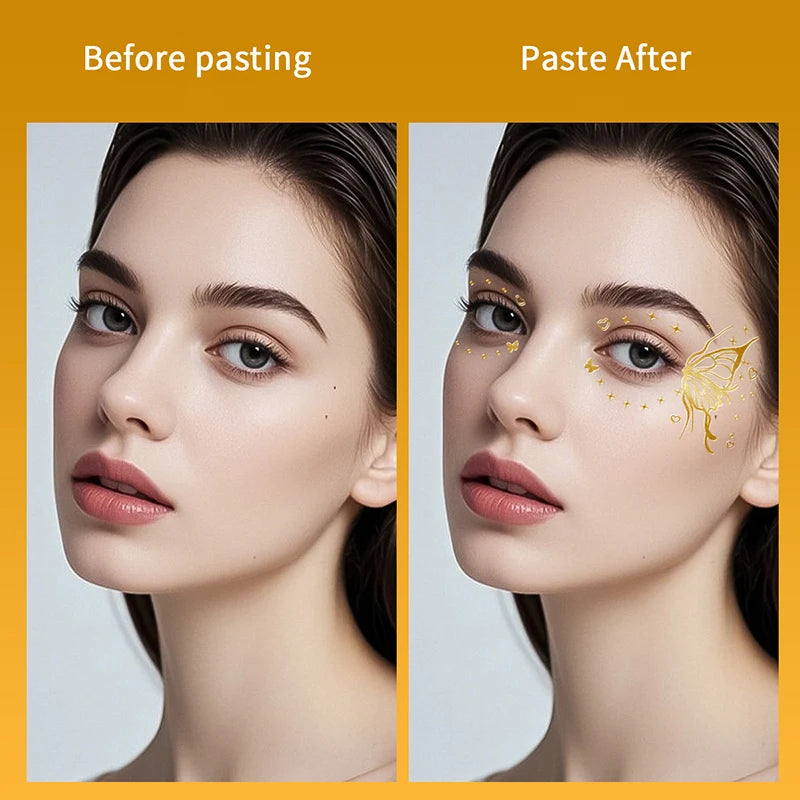 Butterfly Glitter Stickers Face Tattoo Flash Gold Temporary Metalic Tattoos Waterproof Makeup Decals For Girls Party Festival Peaceful Pleasures Health and Wellness