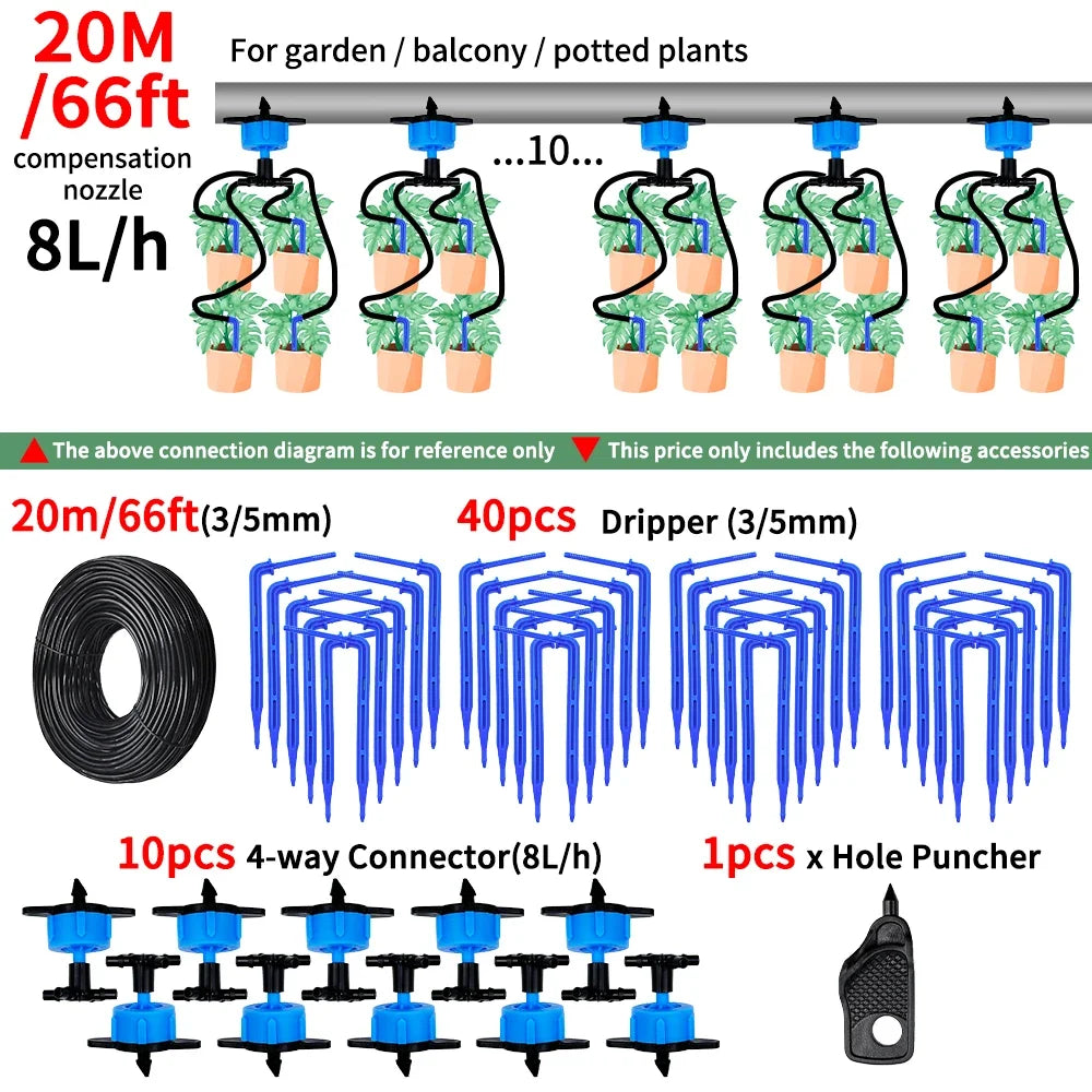 Garden Automatic Watering System Drip Irrigation 4-Way 3/5mm 2-Way Drip Arrow Transmitter Potted Plant 10/20set Greenhouse Peaceful Pleasures Health and Wellness 20M