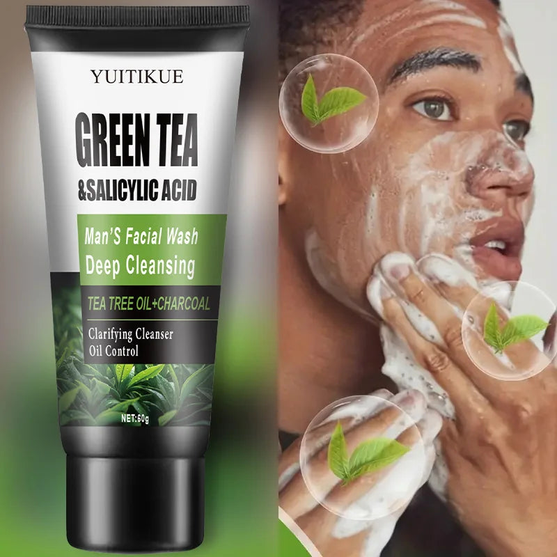 YUITIKUE Men's Facial Wash 60g - Green Tea & Salicylic Acid, Deep Cleansing, Oil Control, Tea Tree & Charcoal, For Men Peaceful Pleasures Health and Wellness Default Title