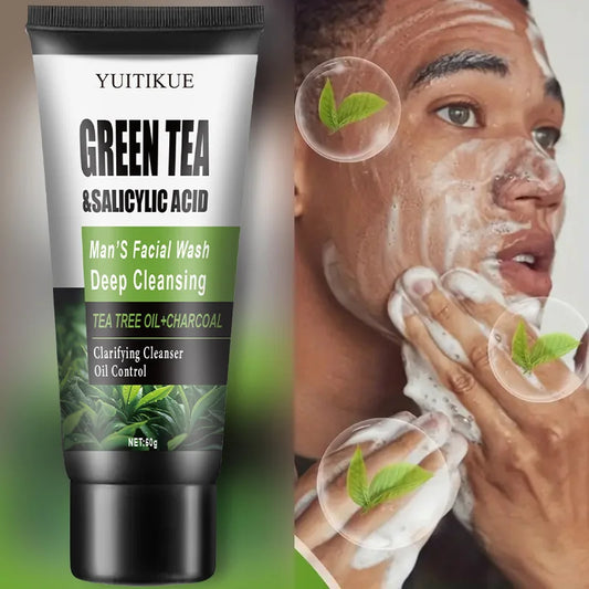 YUITIKUE Men's Facial Wash 60g - Green Tea & Salicylic Acid, Deep Cleansing, Oil Control, Tea Tree & Charcoal, For Men Peaceful Pleasures Health and Wellness Default Title