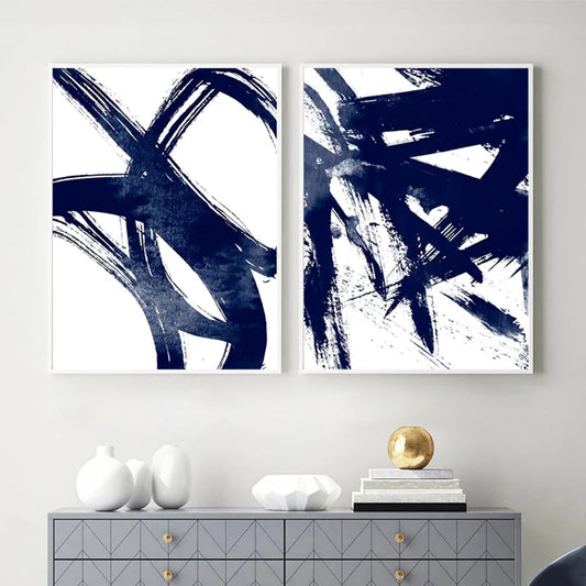 Navy Blue Watercolor Abstract Canvas Wall Art | Modern Minimalist Canvas Wall Art Peaceful Pleasures Health and Wellness