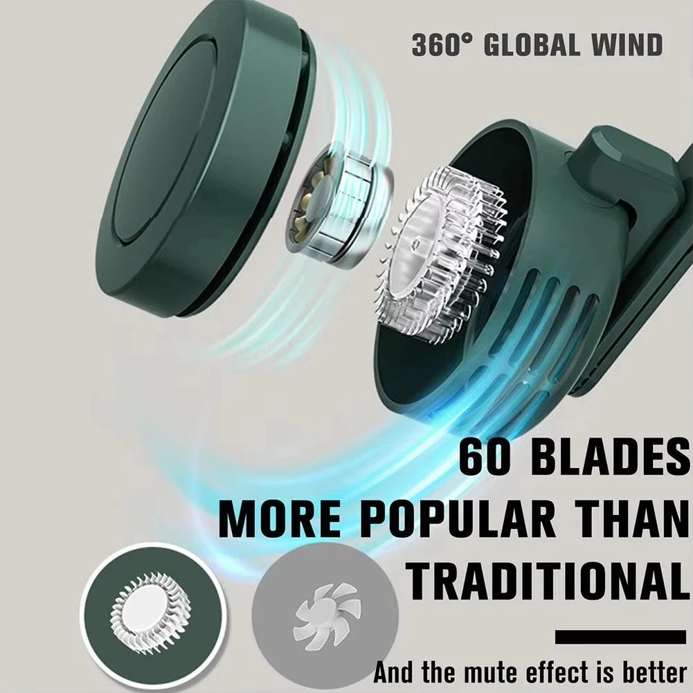 Mini Clip Fan Hanging Waist Neck Fan Girl Electric Air Cooling Fan USB Leafless Fan For Outdoor Camping Fishing Car Accessorie Peaceful Pleasures Health and Wellness