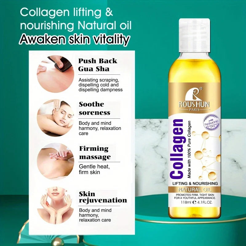118ml Collagen Facial Essence Oil Body Massage Oil Nourishing Natural Body Oil, Moisturizing Skin Care and Hair Essence, Smooth Skin, Firming Massage and Hair Care Peaceful Pleasures Health and Wellness