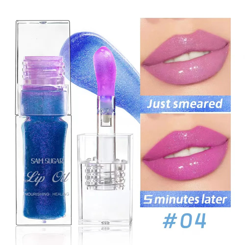 Color Changing Lip Oil Moisturizing Nourishing Soft Brush Head Smooth Translucent Non-Sticky 3D sparkles like a river of stars Peaceful Pleasures Health and Wellness 04
