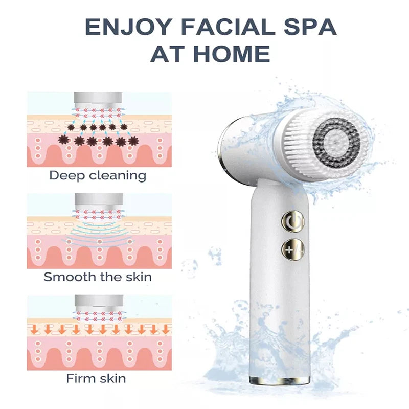 LCD Screen Powered Facial Cleansing Brush Electric Wash Exfoliating Spin Cleanser Cleaning Scrub Pore Cleaner with 6 Heads Peaceful Pleasures Health and Wellness