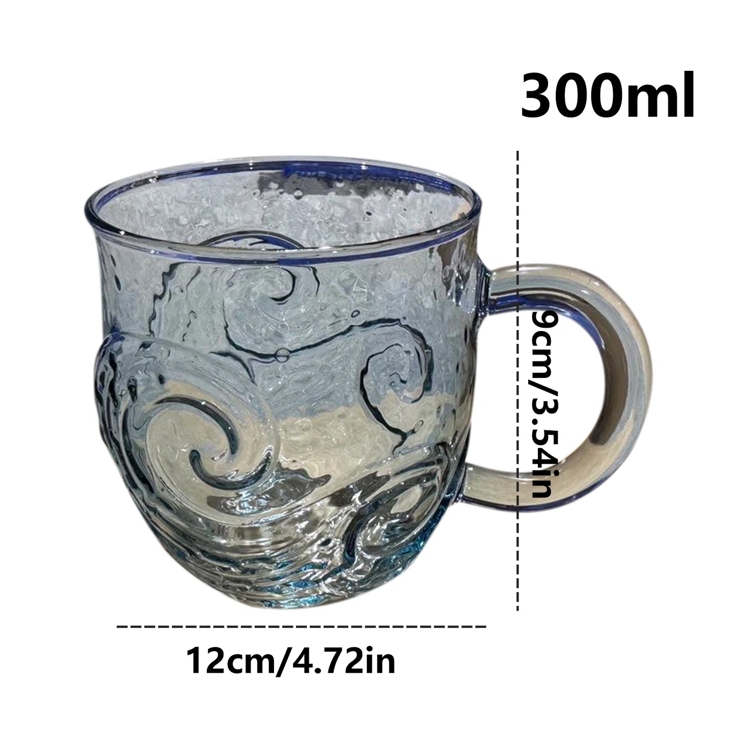 300ml Glass Mug Hand-blown Glass Sea Wave Design Water Bottle Ocean Waves Coffee Mugs With Handle Home Office Milk Tea Mug Peaceful Pleasures Health and Wellness B 300ml