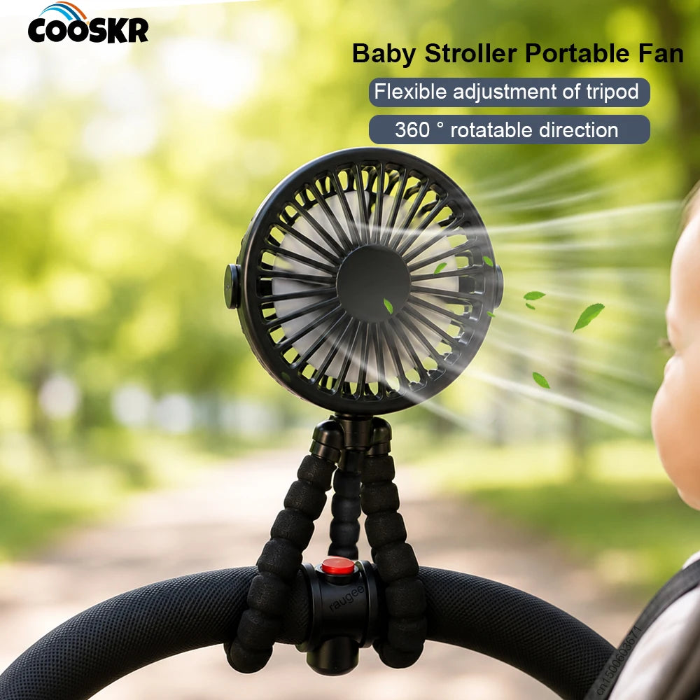 Baby Stroller Fan Portable Handheld 360° Rotate Flexible Adjustable Tripod Air Cooling Fan Rechargeable Baby Stroller Clip Fan Peaceful Pleasures Health and Wellness