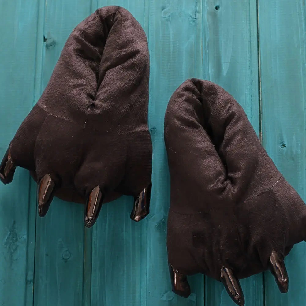 Funny Dinosaur Claw Plush Slippers – Warm Winter Indoor Shoes