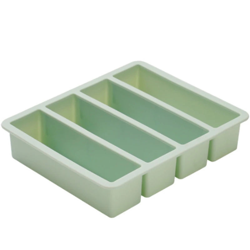 4 Grid Long Strip Square Ice-tray Food Grade Silicone Mold Home Reusable Rectangular Ice Tray Cube Ice Box With Lid or Lidless Peaceful Pleasures Health and Wellness Green