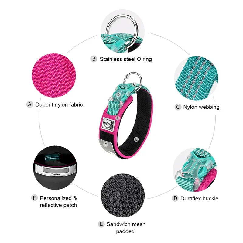Truelove Pet Collar Reflective Multifunctional Personalized Dog Collar DuPont Soft Breathable Adjustable for Large Dogs TLC5611 Peaceful Pleasures Health and Wellness