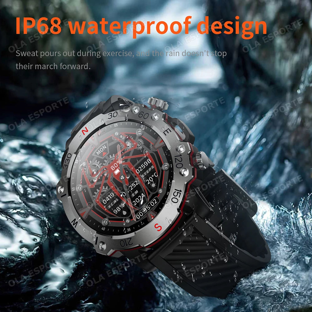 New Dual-Band GPS Military Smart Watch 5ATM Water-Resistant 300mAh Battery Compass GPS Sport SmartWatch Men For Android IOS 2025 Peaceful Pleasures Health and Wellness