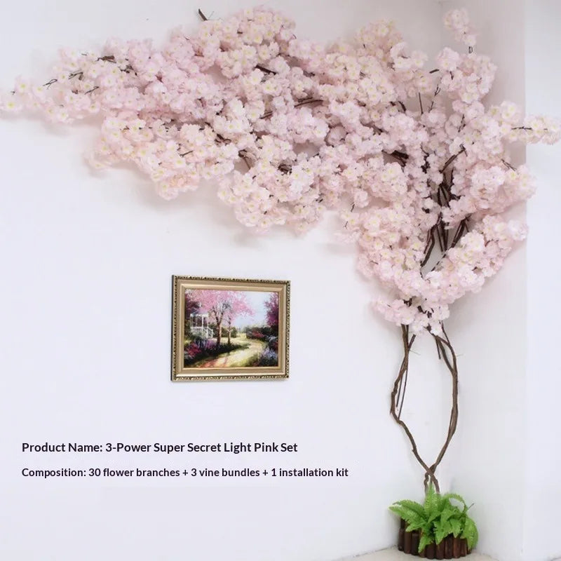 Artificial Cherry Blossom Tree Silk Flower Wall Vine Decor