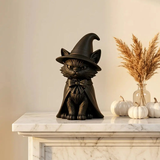 Dark Cat Witch Figurine | 3D Printed Halloween Desktop Sculpture Desktop Figurine Oasis Select