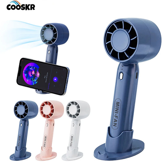 Portable Handheld Fan Outdoor Handheld Small Pocket Air Cooler Fan USB Rechargeable 3 Speed Mini Desktop Fan with Phone Stand Peaceful Pleasures Health and Wellness