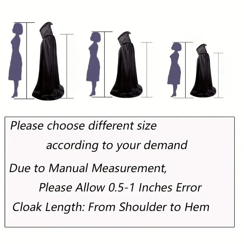 Hooded Witch Cloak Black Long Robe Halloween Costume Unisex