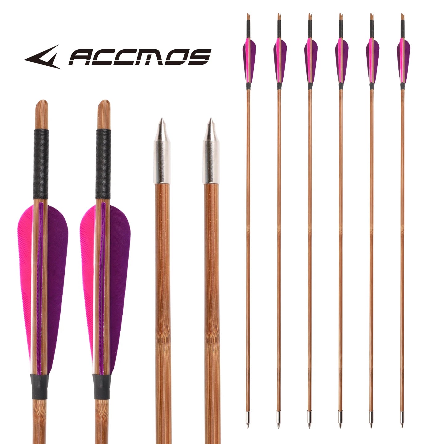 6 12 Bamboo Shaft Arrow 4-inch Purple Pink True Feather Bow Shooting