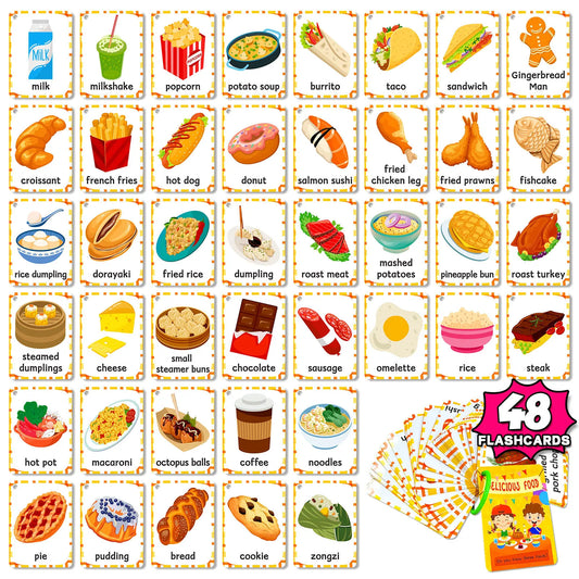 Bview Art 48 Food Learning Cards Toddlers Parent-child Bonding Time Peaceful Pleasures Health and Wellness 48pcs
