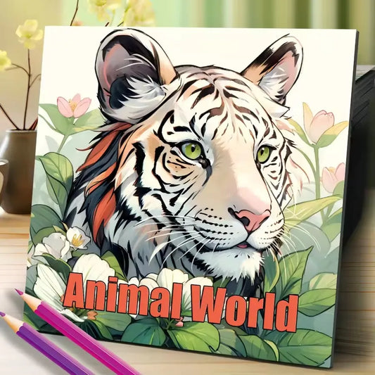 Animal World Coloring Book 20 Pages Adult Picture Animals Drawings Peaceful Pleasures Health and Wellness MULTI