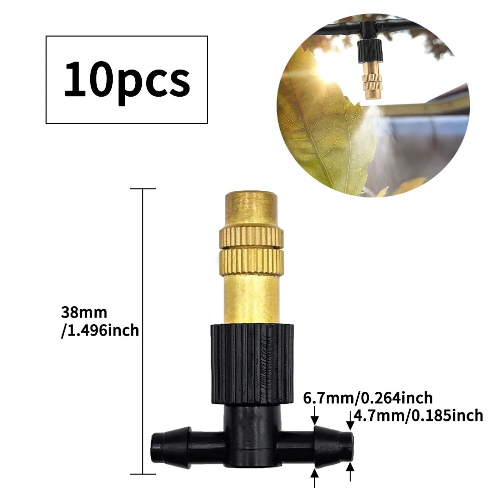 10pcs 4/7PVC Outdoor Misting Cooling System Garden Irrigation Watering 1/4'' Brass Atomizer Adjustable Garden Micro Sprinklers Peaceful Pleasures Health and Wellness B-10Pcs