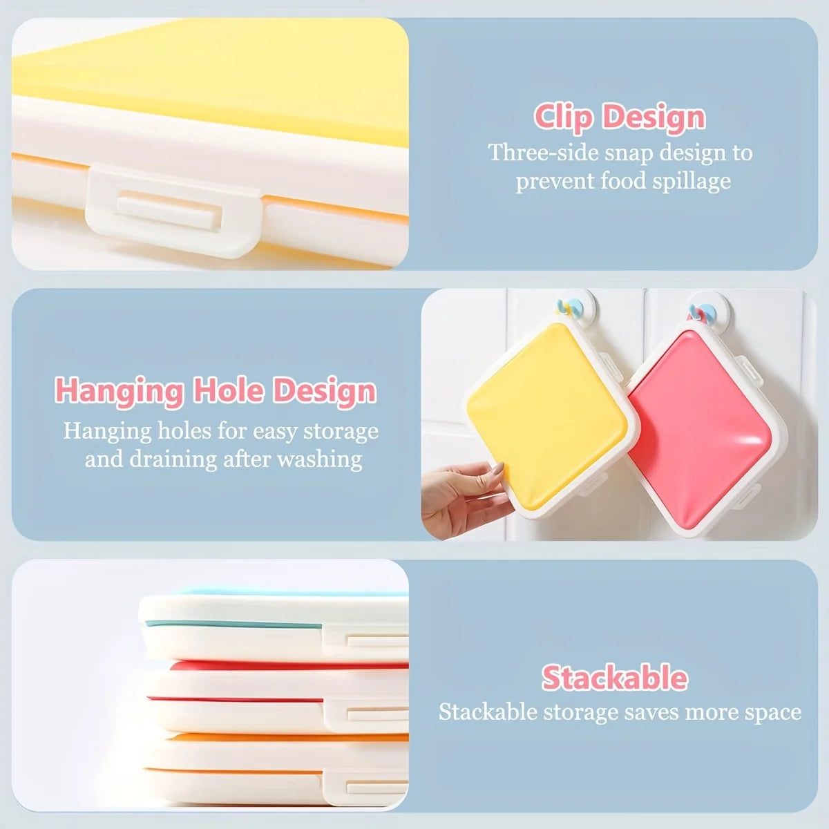 Sandwich Containers Silicone Sandwich Storage Box for Lunch, Travel - Snap-Off for Fruit, Salad, Snacks and Food Storage Peaceful Pleasures Health and Wellness