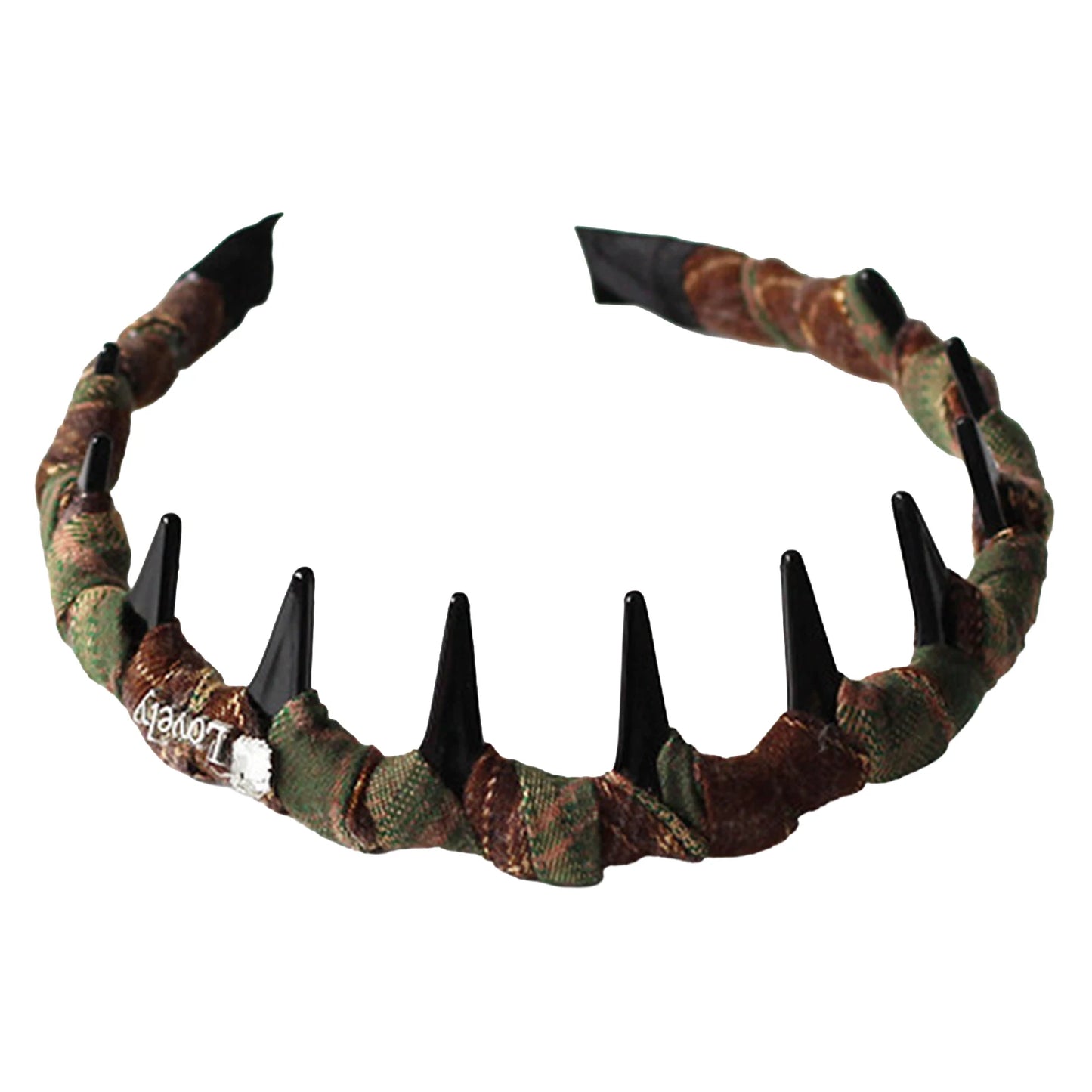 Women's French Style Anti-Slip Headband High-Crown Design Elegant Hair Accessory Peaceful Pleasures Health and Wellness Brown green plaid