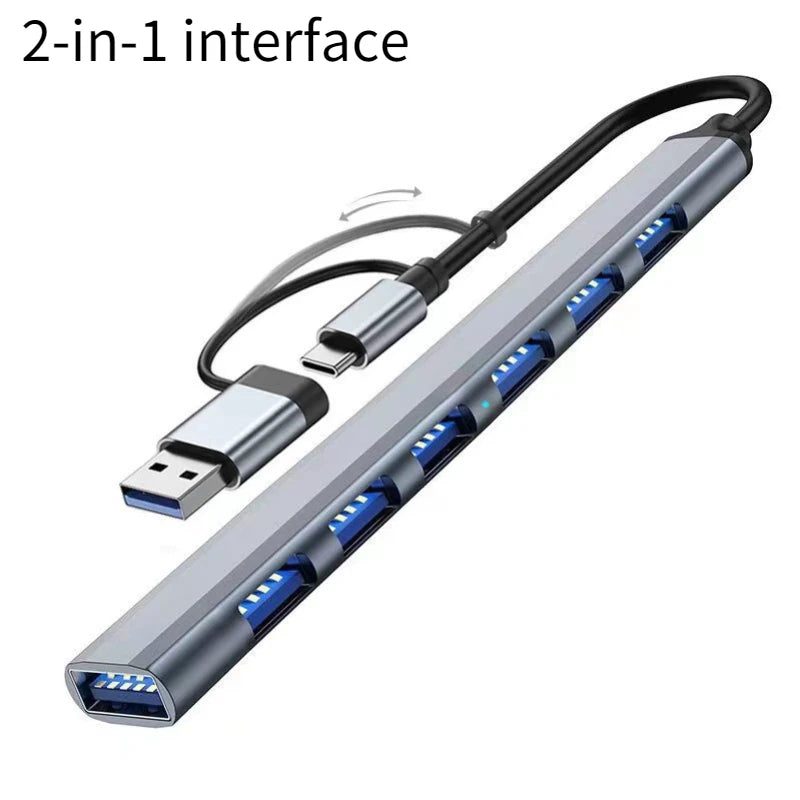 USB+Type C 7 Ports USB 3.0 HUB Expander High Speed OTG Adapter Docking Station For PC Macbook Laptop Hard Drive Mouse Keyboard Peaceful Pleasures Health and Wellness 7 in 2 HUB