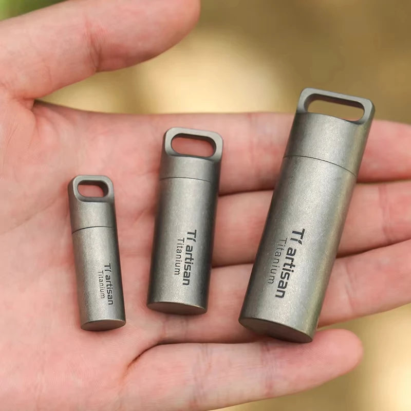 Tiartisan Titanium Mini EDC Tools Portable Sealed Medicine Bottle Home Outdoor Pill Box Waterproof Titanium Pill container Peaceful Pleasures Health and Wellness