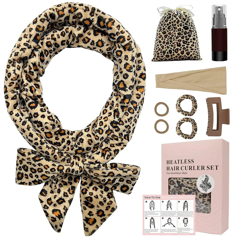 9pcs Heatless Curls, No Heat Curlers Overnight Heatless Curlers Headband for Women Lazy No Heat Curler Hair Strap Coiler Hairdre Peaceful Pleasures Health and Wellness leopard print