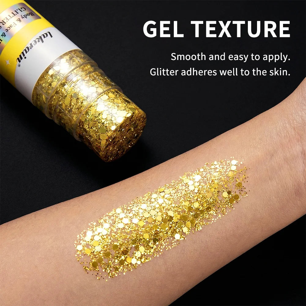 Body Glitter Sequin Stick Gel Texture Long-Lasting Dazzling Smudge-Proof Rich Sparkling Glitter Body Art for Party Stage Makeup Peaceful Pleasures Health and Wellness