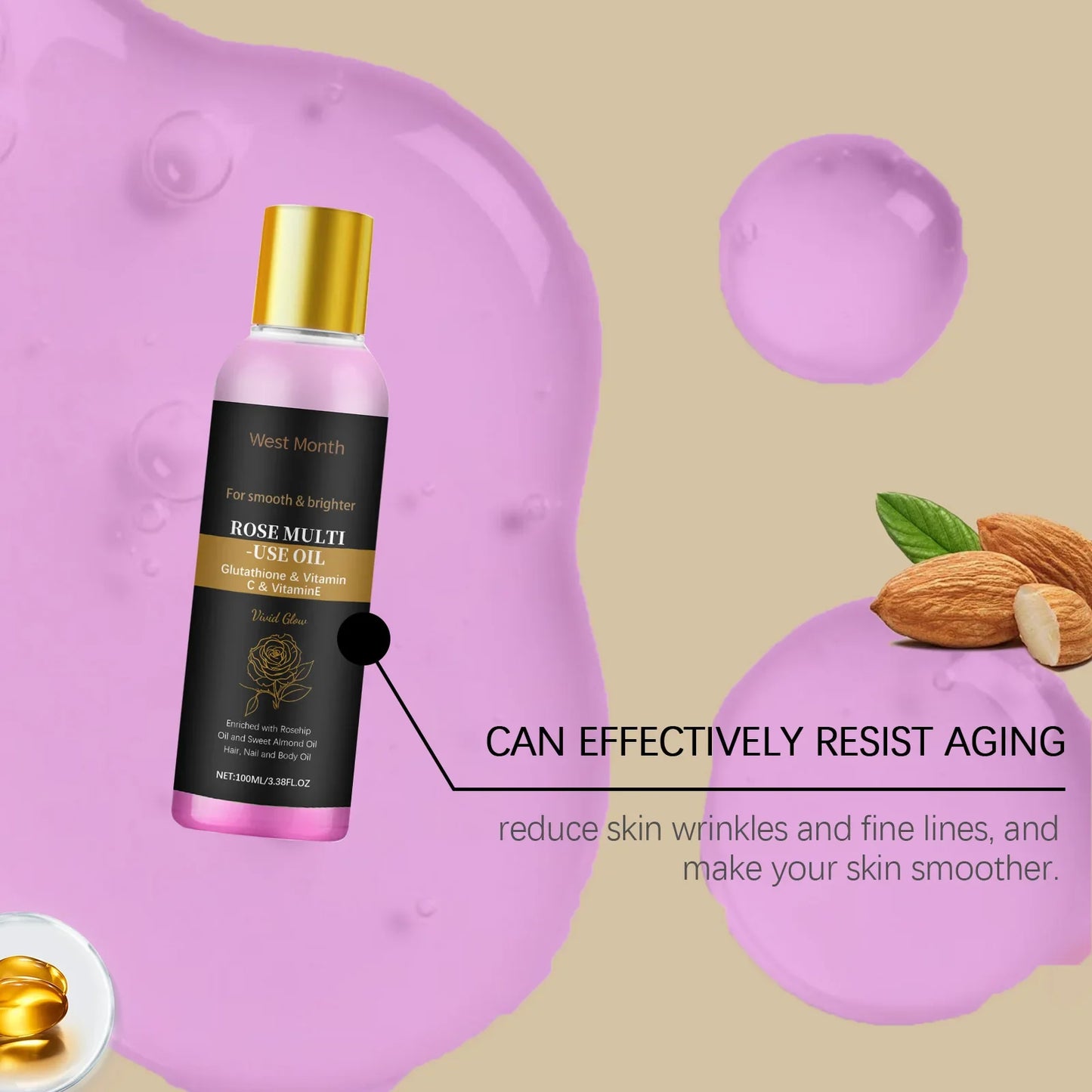 100ml Rose Multi-Use Essential Oil – Face, Hair & Nail Care