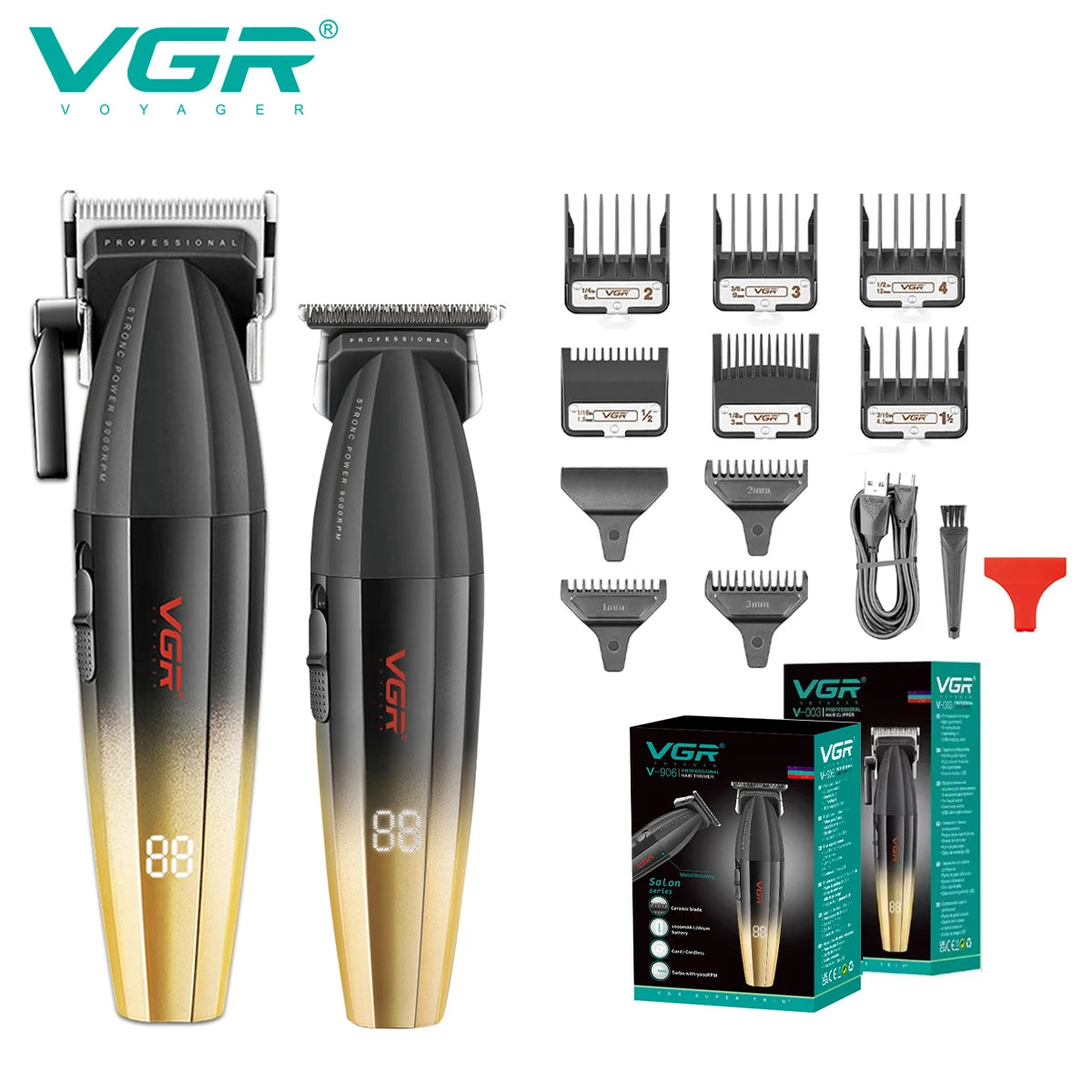 VGR high-end hair trimming set gradient color metal carving 9000 RPM hair salon home professional shaving machine V-906 V-003 Peaceful Pleasures Health and Wellness V-003 906golden