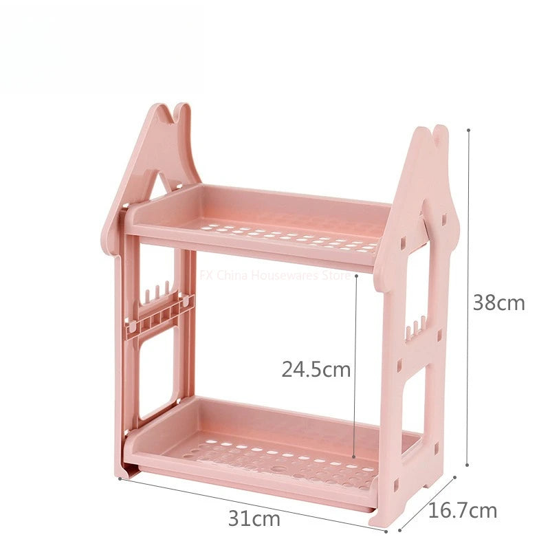 Small House Style 2/3 Layer Kitchen Spice Rack Organizer Plastic Condiment Bottle Shelf for Counter/Bathroom/Desktop Peaceful Pleasures Health and Wellness 2 Tiers Rose