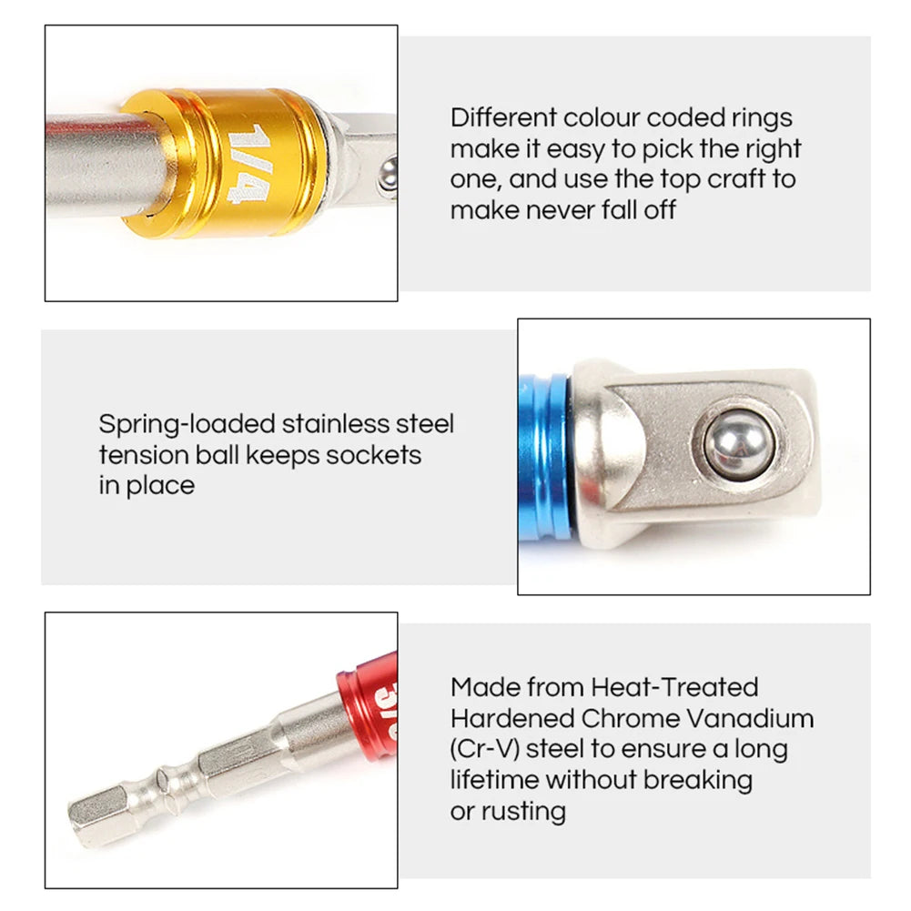 Hex Shank Drill Socket Adapter Impact Driver Square Bits Bar