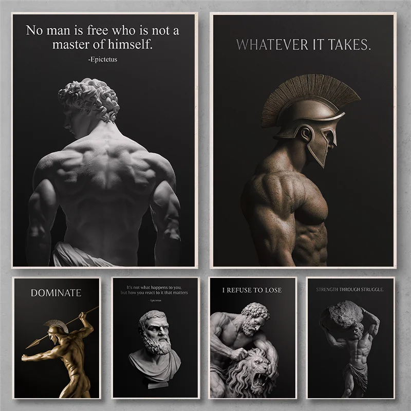 Alexander the Great Quote Motivational Wall Art Spartan Warrior Canvas Ancient Greek Poster Bronze Statue Sculpture Room Decor Peaceful Pleasures Health and Wellness