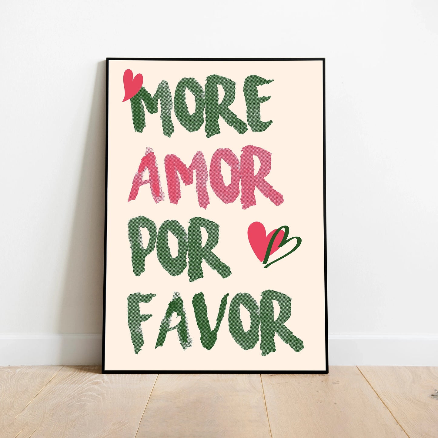 Más Amor Por Favor Love Quote Canvas Wall Art | Pink Blue