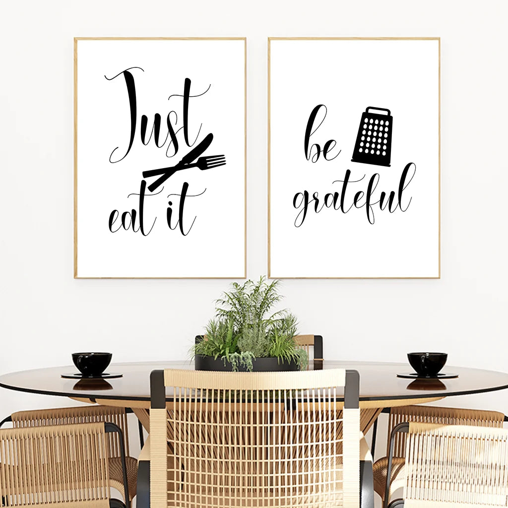 Kitchen Inspirational Wall Art, Modern Cooking Quotes Canvas Painting, Minimalist Black White Poster Print for Dining Room Decor Peaceful Pleasures Health and Wellness