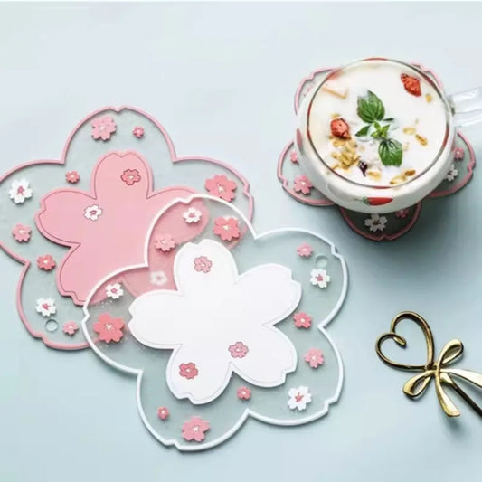 Kawaii Coasters Japanese Style Sakura Coffee Cup Coaster Sakura Insulated Table Mat Tea Milk Cup Home Decoration Drinkware Peaceful Pleasures Health and Wellness