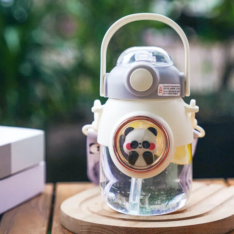 Cute Kids Water Bottles Plastic Sippy Cup with Strap Rope Portable Leakage-proof Cartoon Water Cups Drinkware Cartoon Student Peaceful Pleasures Health and Wellness