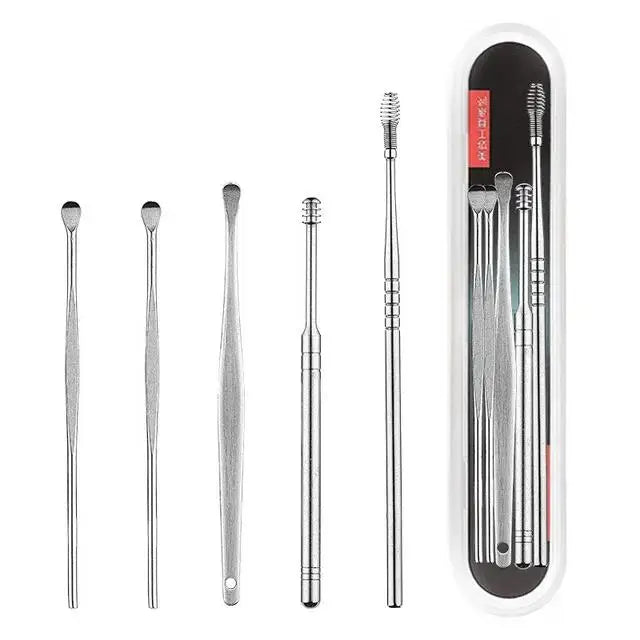 Ear Wax Removal Kit – 5/6pcs Stainless Steel Curette Set Ear Cleaning Kit Peaceful Pleasures Health and Wellness 5 pieces for one set